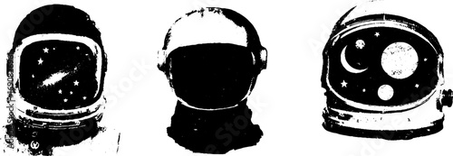 Grunge black and white astronaut helmet illustrations for urban design