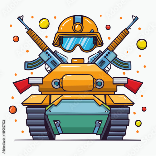 Illustrated Tank with Soldier Gear in Vibrant Colors