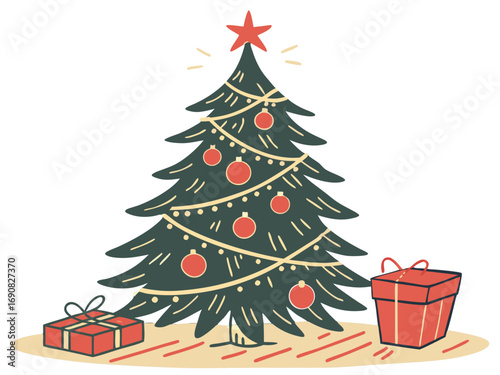 Christmas Tree with Lights Vector Illustration