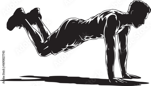 Athletic silhouette performing push-up exercise fitness silhouette dynamic posing strength training workout