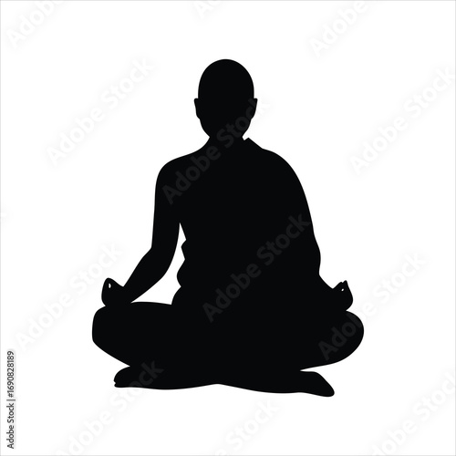 Silhouette of a person meditating in a lotus position on a white background