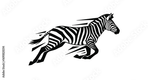 Dynamic illustration of a zebra running with speed lines, conveying motion and energy