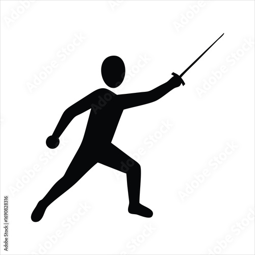 Black silhouette of a fencer in action pose with sword