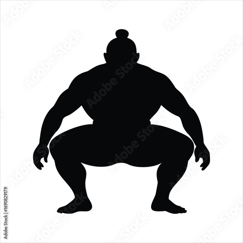 Black silhouette of a sumo wrestler in a squatting pose