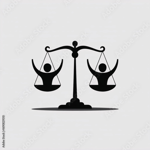 Symbol of Equality: A visually striking illustration of the scales of justice, symbolizing fairness and balance, featuring abstract human figures perfectly aligned.