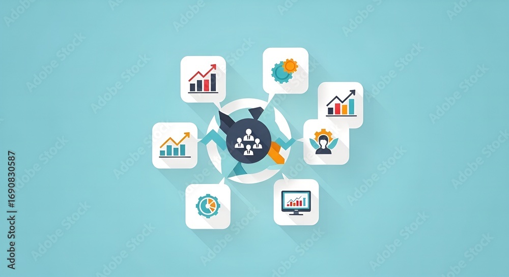 Fototapeta premium Robotic arm analyzing financial charts and data in a modern business setting