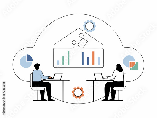 Flat Vector Illustration of Business Teamwork and Office Collaboration
