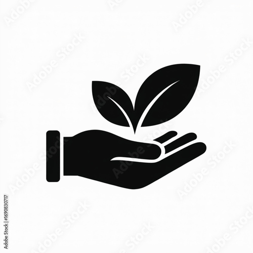 Nurturing New Growth: A stylized graphic of a hand cradling emerging leaves, symbolizing care, sustainability, and the growth of the natural world.
