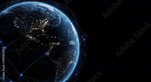 Digital Globe Earth with Network Connections in Night Scene for Technology and Connectivity Themes