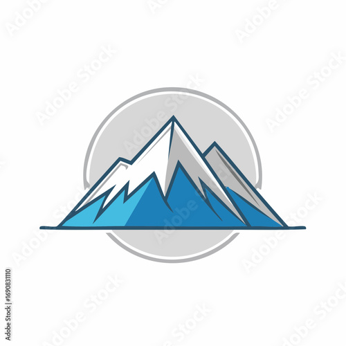 Dynamic graphic illustration of majestic snow-capped mountain peaks, symbolizing the grandeur of natural landscapes and the spirit of outdoor exploration and adventure