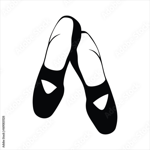 Stylized black silhouette of ballet pointe shoes on white background