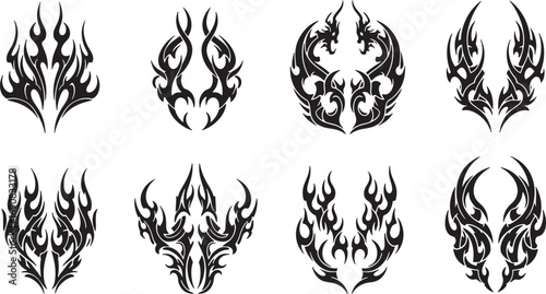 Set of black tribal flame vector illustrations for design and decoration purposes - versatile and unique elements