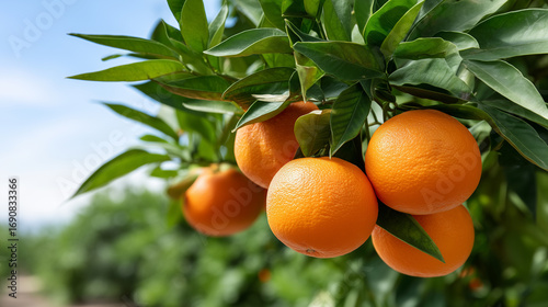 Orange tree with ripe fruits in garden