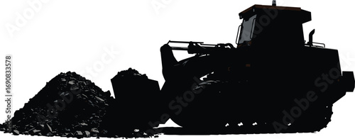 Bulldozer silhouette pushing soil loader construction machine black heavy equipment vector illustration industrial vehicle earthmoving crawler tractor working site excavation machinery