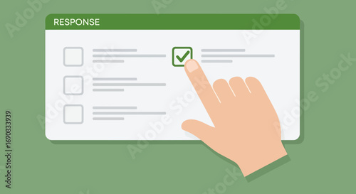 Online survey selection with a hand pointing to the correct check box response digital form