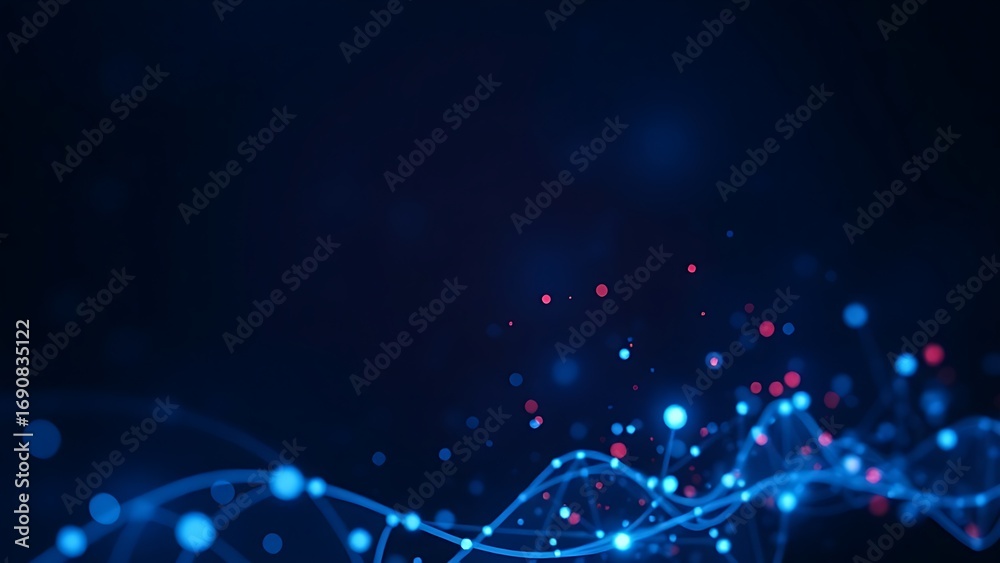 Obraz premium Futuristic data visualization with glowing blue particles on a dark background, symbolizing advanced technology.