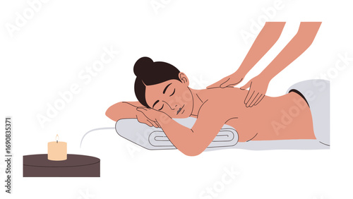 Relaxing full body massage therapy session for a woman at a spa with a candle for ambiance and serenity