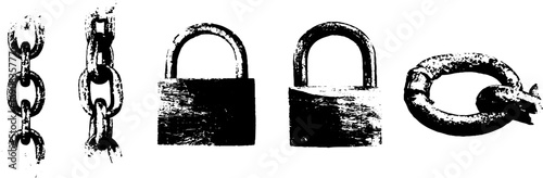 Grunge black and white iron chains and padlocks for urban design