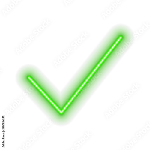 Approved icon.neon style. White check mark with blue circle shaped glowing star sticker label isolated. Flat vector icon design elements for web templates.