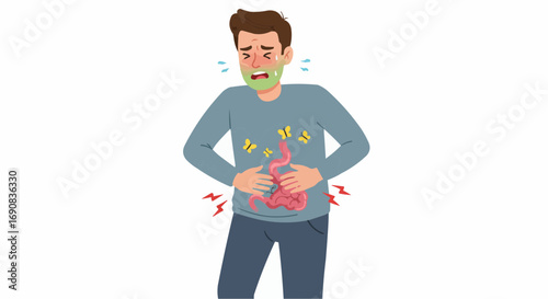 Man with Stomach Pain Cartoon – Abdominal Ache Illustration