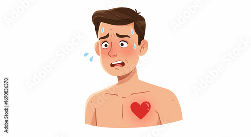 Man with Heart Pain Cartoon – Chest Ache Medical Illustration