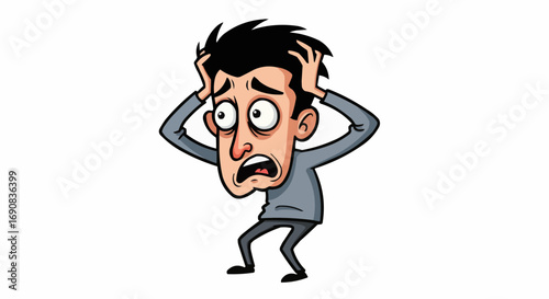 Anxious Man Cartoon – Nervous Character with Panic Expression