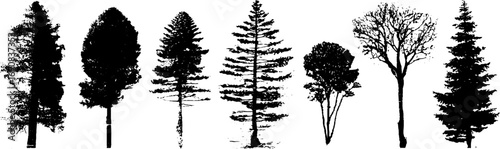 Black and white grunge tree silhouettes for art and design