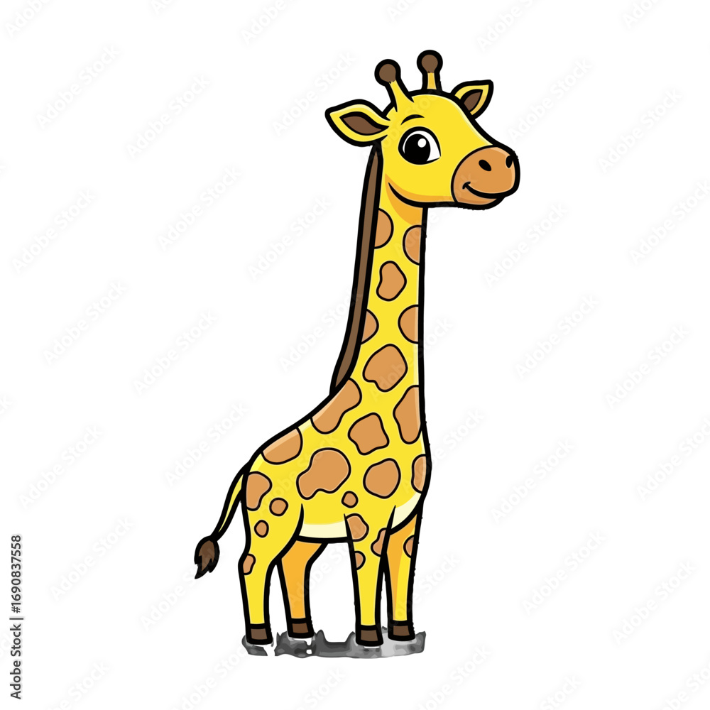 Fototapeta premium Cute Cartoon Giraffe Standing Isolated on white Background