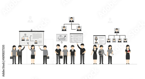 Visual representation of company organizational structure and hierarchical levels in business teams