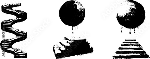 Abstract grunge black and white labyrinth set for urban and tribal design themes