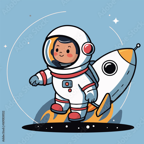 A charming illustration of a joyful astronaut floating in the rocket's cabin, surrounded by floating toys and snacks, eagerly peering out at Mars, which is brightly illuminated against the dark sky.