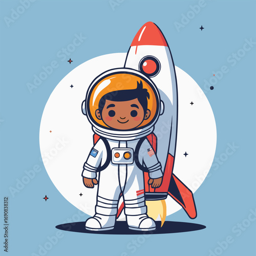 A playful depiction of a cute astronaut in a fluffy spacesuit, joyfully playing with a small alien friend inside the rocket, with a view of Mars and shooting stars outside the cockpit window.