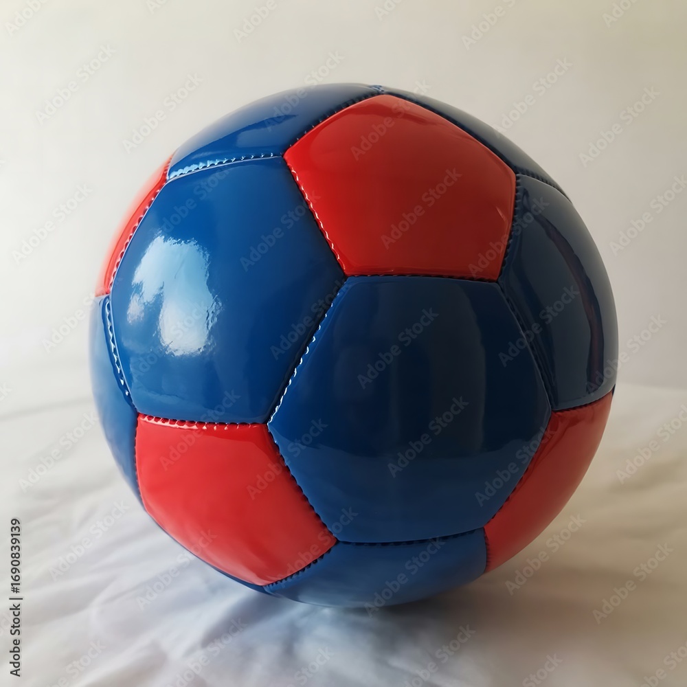 Fototapeta premium Red and blue shiny soccer ball on a white background