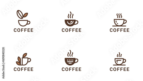 Minimal coffee cup logo collection, modern café branding icons, simple coffee shop vector designs for restaurants, beverage businesses, barista graphics, and coffeehouse identity on white background