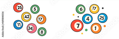 Colorful lottery balls with numbers for bingo and keno games isolated on a white background, representing the concept of gambling and luck