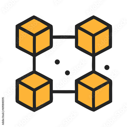 Blockchain vector icon with connected cubes, symbolizing cryptocurrency, digital ledger, decentralized finance, NFT, secure data, and modern technology network