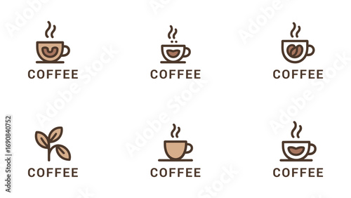 Minimal coffee cup logo collection, modern café branding icons, simple coffee shop vector designs for restaurants, beverage businesses, barista graphics, and coffeehouse identity on white background