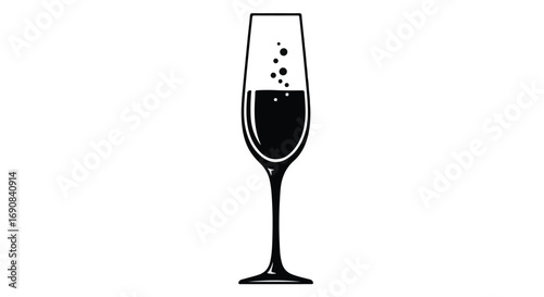 Elegant champagne flute filled with dark liquid and rising bubbles, perfect for celebrations and luxury.