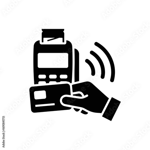 NFC payment using a credit card, contactless transaction, digital finance on a transparent background