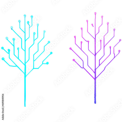 Abstract Circuit Tree Design Digital Nature Illustrations