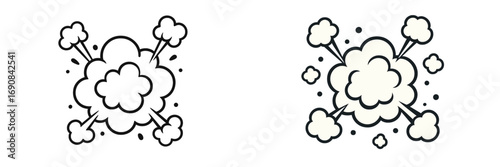 Set of cartoon explosion smoke clouds in a comic book style. Pop art puff and boom effect icons isolated on a white background for dynamic visual design