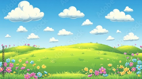 Colorful cartoon hillscape