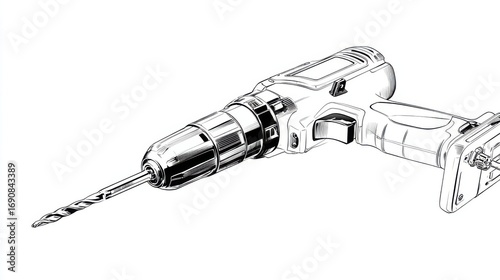 Black and White Illustration of Electric Drill Tool for Repair Work
