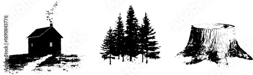 Grunge black and white rustic elements collection for design and print