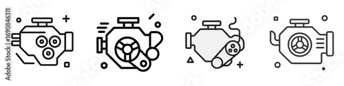 Car engine line icon set for automotive service and repair. Minimalist motor vehicle part symbols for web and mobile applications
