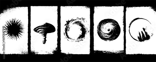 Black and white grunge abstract rotating designs for artistic prints and posters