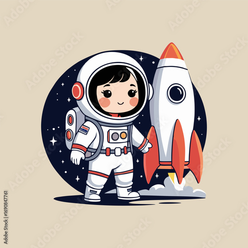 A charming illustration of a joyful astronaut peeking out from the rocket's window, waving at friendly space creatures, with Mars shining brightly in the distance and colorful comets trailing past.