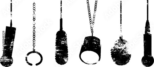Grunge black and white microphone set silhouette for urban design and decoration