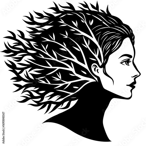 black and white vector of a woman profile 