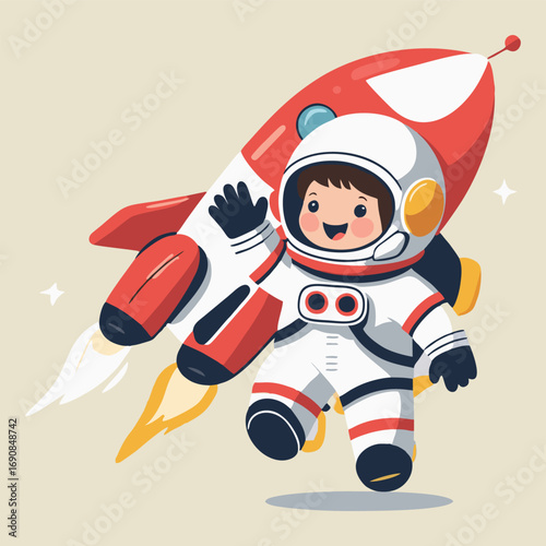 A playful depiction of a cute astronaut in a vibrant spacesuit, adjusting the rocket's dials while peering out at Mars, with colorful alien creatures waving from the side of the rocket.